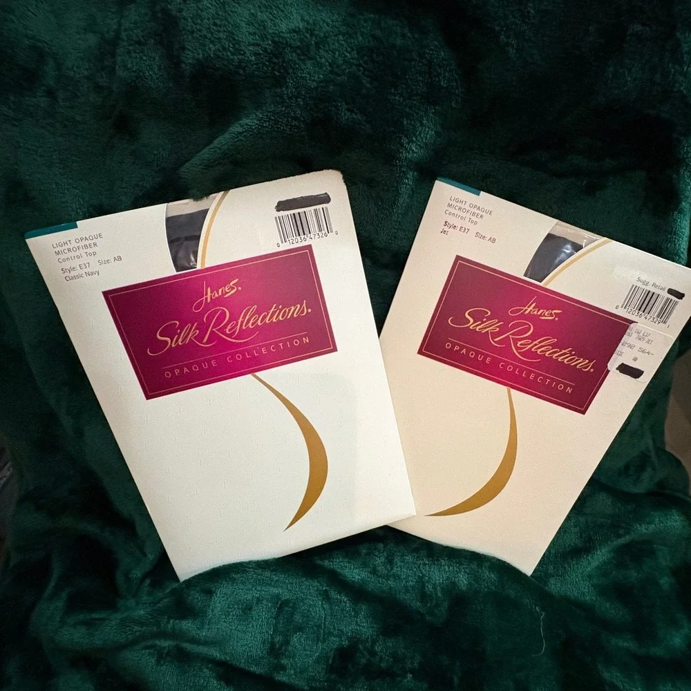 Hanes Silk Reflections Opaque Microfiber Control Top Tights 2pk Navy Jet Size AB